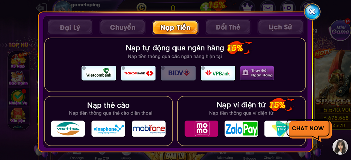 phương thức nạp tiền Choangclub